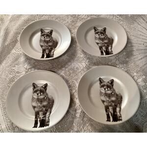 Set of 4 Pier 1 Snow Forest Winter Fox Salad Plates 8.5”